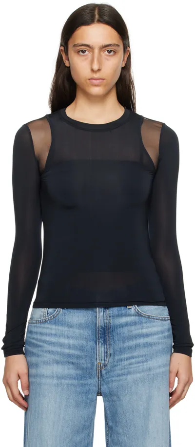 Lvir Black Contrast Mesh Long Sleeve T-shirt