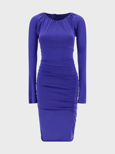 Victoria Beckham Slim-fit Ruched-sides Stretch-woven Midi Dress In Blue