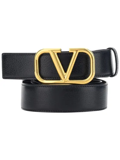 Valentino Garavani Black Vlogo Signature Leather Belt In Multicolor