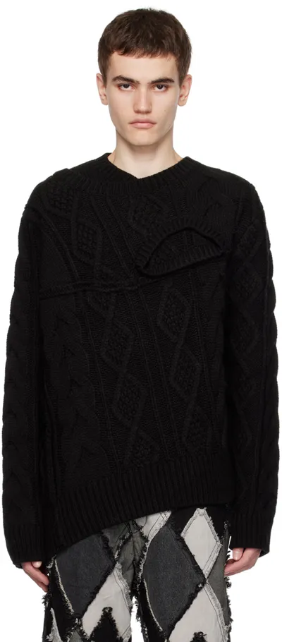 Feng Chen Wang Fcw Double Collar Cable Sweater Black