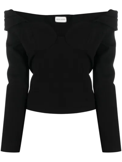 Magda Butrym Off-shoulder Wool-blend Top In Schwarz