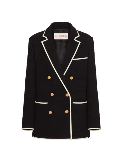 Valentino Double-breasted Wool Blazer In Black Ivory