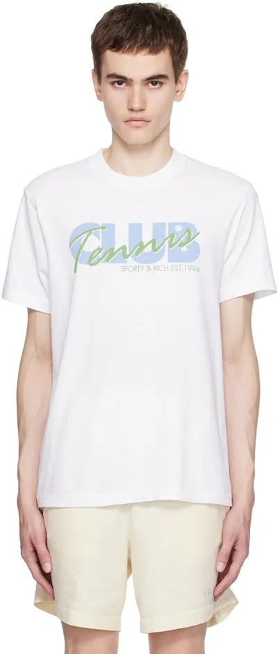 Sporty And Rich White Agassi T-shirt In White/washed Hydrang