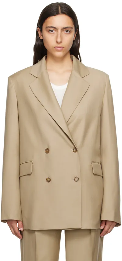 Loulou Studio New Donau Double Breasted Wool Blazer In Beige