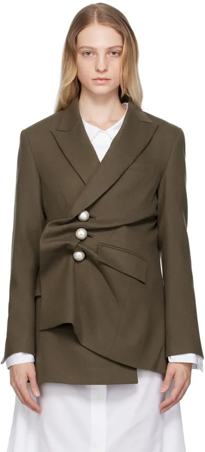 Kimhēkim Khaki Draped Blazer In Olive