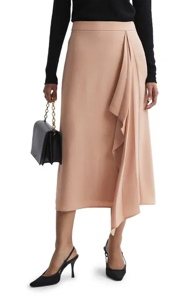 Reiss Camel High Rise Ruffle Midi Skirt