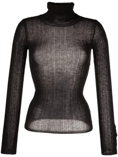 Durazzi Milano Roll-neck Cashmere Top In Schwarz