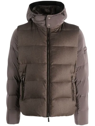 Moorer Detachable-hood Puffer Jacket In Brown