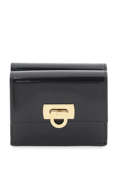 Ferragamo Wallet With Gancini Closure In Black