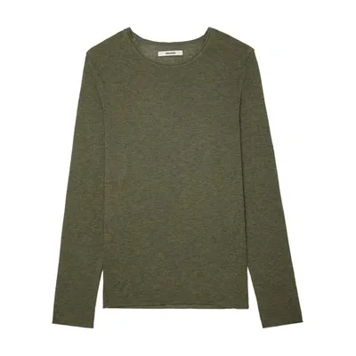 Zadig & Voltaire Teiss Cp Cashmere Solid Crewneck Sweater In Dark_olive