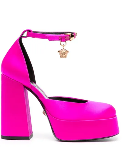 Versace 165mm Medusa Aevitas Satin Platform Pumps In Deep Fuxia