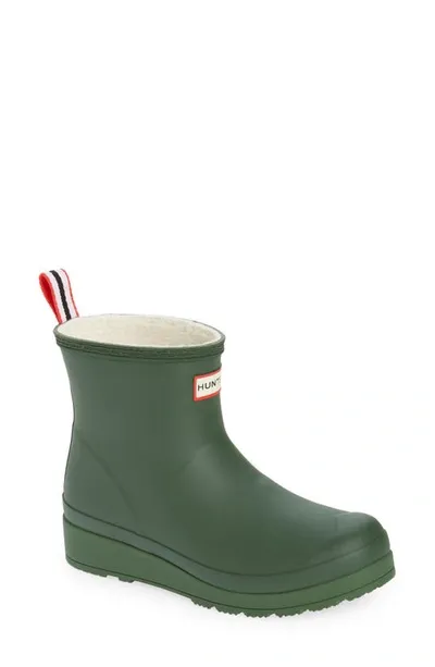 Hunter Play Short Faux Shearling Lined Waterproof Rain Boot In Green