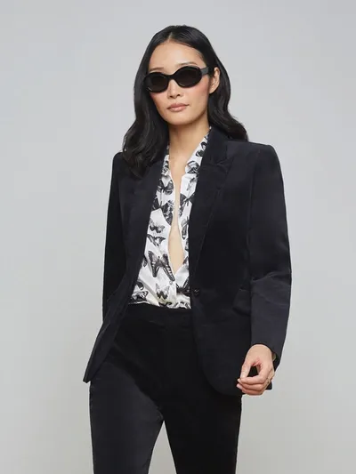 L Agence Chamberlain Velvet Blazer In Black