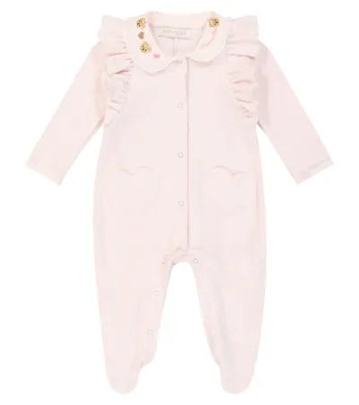 Monnalisa Cotton Butterfly Baby Girl Playsuit In Dusty Pink Rose