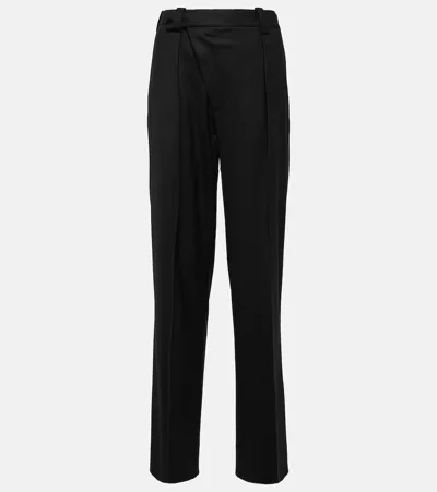 Victoria Beckham Asymmetric Wool-blend Straight Pants In Black