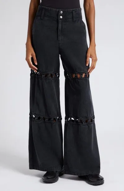 Sea Lux Cutout Wide Leg Denim Pants In Black