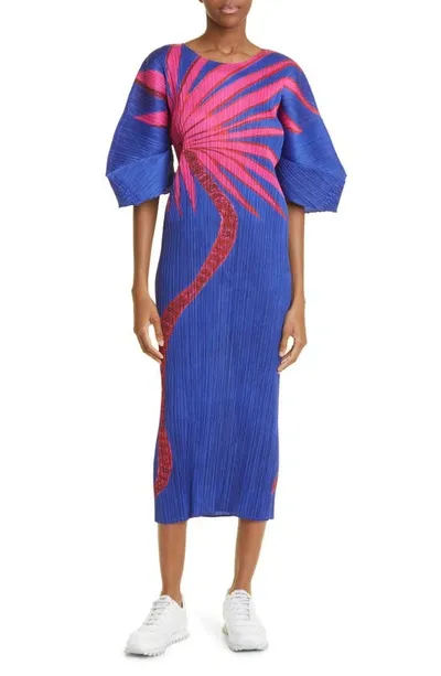 Issey Miyake Pleated Ice Desert Midi Dress In Blue