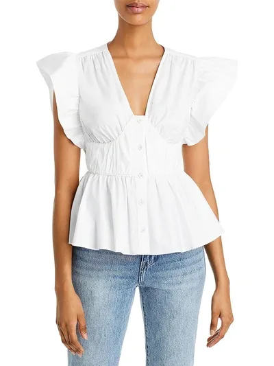 Derek Lam 10 Crosby Roselyn Ruffled Cotton-blend Poplin Top In White