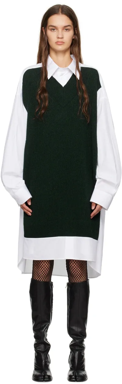 Maison Margiela White & Green Paneled Dress In 100 Optic White