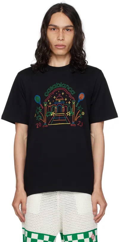 Casablanca Rainbow Crayon Temple Organic-cotton T-shirt In Black