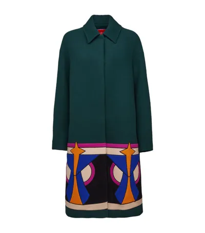 La Doublej Boxy Coat Intarsia In Dark Green