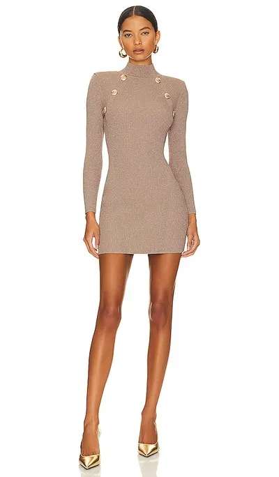 Retroféte Aislinn Metallic Mock Neck Long Sleeve Sweater Minidress In Metallic Satellite