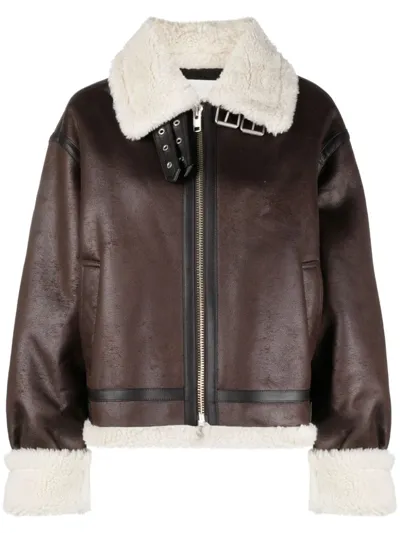 Dunst Shearling Zip-up Biker Jacket In Brown