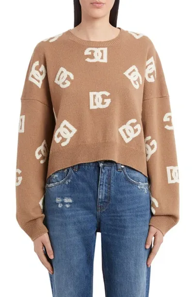 Dolce & Gabbana Dg Monogram Virgin Wool Jumper In Brown