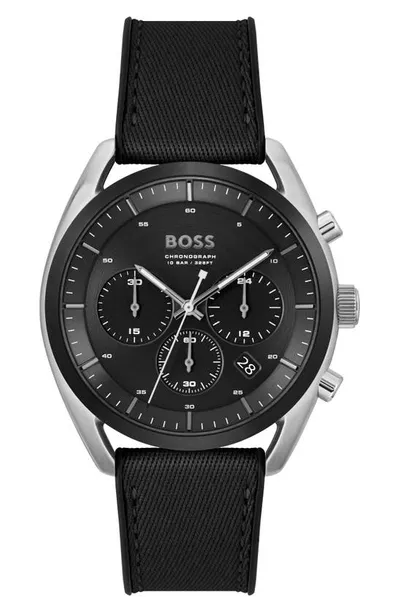 Hugo Boss Men's Top Quartz Fashion Chronograph Black Silicone Black Fabric Watch 44mm In Assorted-pre-pack