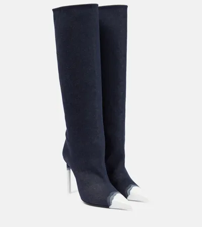 Tom Ford Bleached Denim Knee-high Boots In Blue