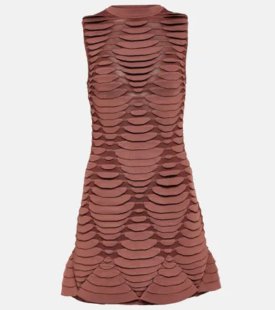 Alaïa Snake-effect Knit Minidress In Pink