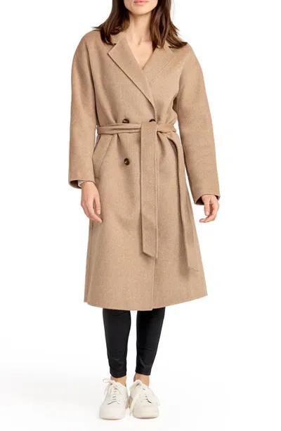 Belle & Bloom Standing Still Belted Double Breasted Wool Blend Coat In Oat