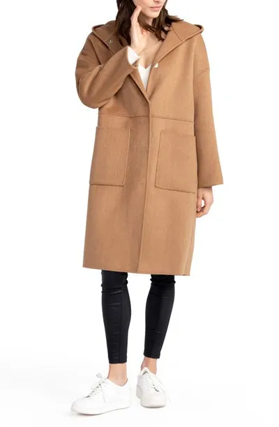 Belle & Bloom Runaway Wool Blend Robe Coat - Dark Camel In Brown