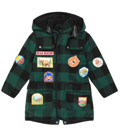 Stella Mccartney Kids' Check Print Wool Blend Coat In Green