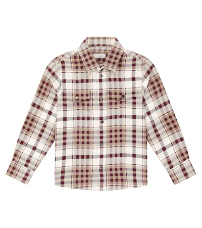 Brunello Cucinelli Kids' Checked Cotton Flannel Shirt In Multicoloured