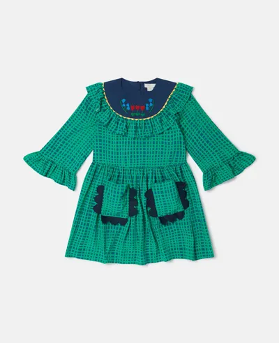 Stella Mccartney Kids' Folk Flower Check Print Collared Dress In Green