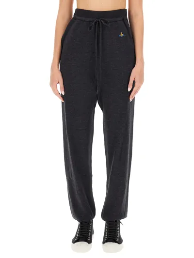 Vivienne Westwood Orb Embroidered Drawstring Pants In Black