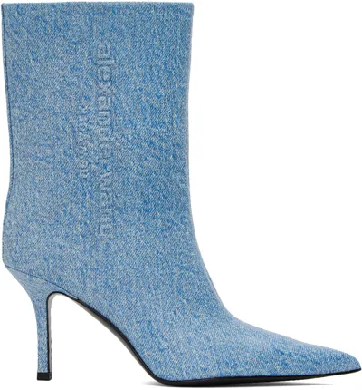 Alexander Wang Blue Leather Delphine Boots In 473 Vintage Med Indi