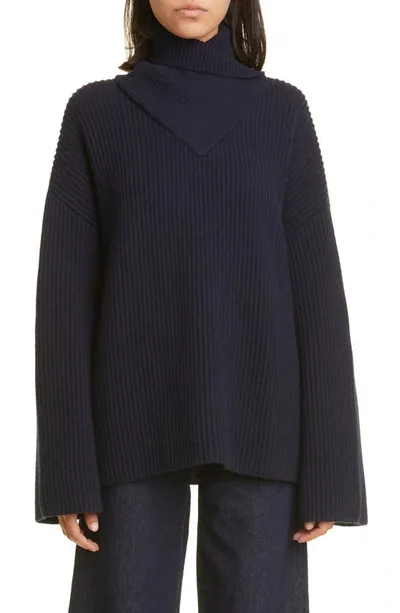 Totême Wrapped Turtleneck Knit Sweater In Navy