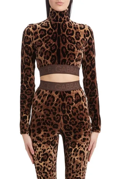 Dolce & Gabbana Leopard-print High-neck Blouse In Jacquard