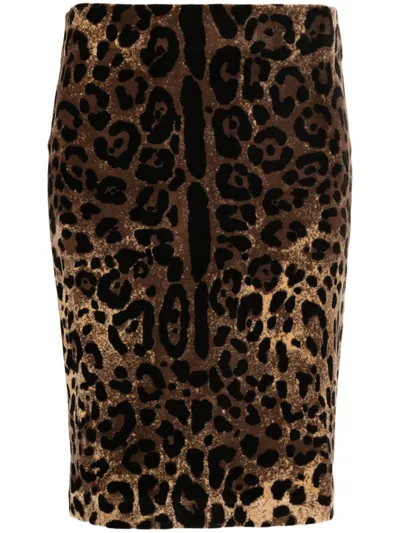 Dolce & Gabbana Leopard-print Cotton-blend Chenille Mini Skirt In Brown