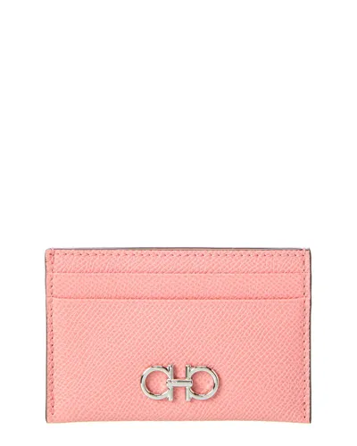 Ferragamo Salvatore  Gancini Logo Plaque Cardholder In Orange