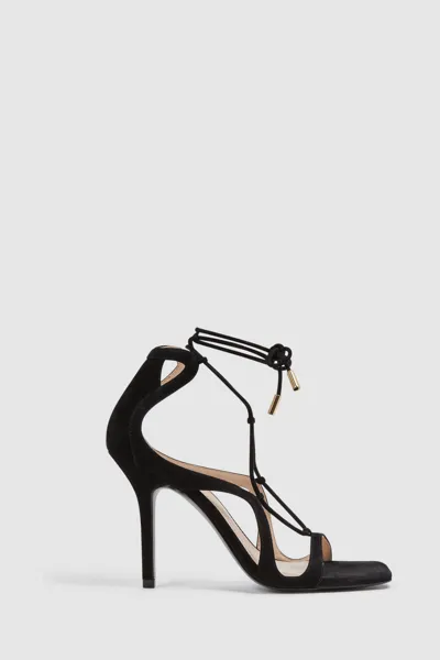 Reiss Womens Black Kate Swirl-strap Heeled Leather Sandals