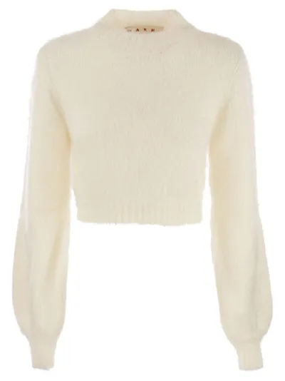 Marni Crewneck Cropped Knit Jumper In White