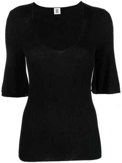 By Malene Birger Scoop-neck Ribbed-knit T-shirt In Black