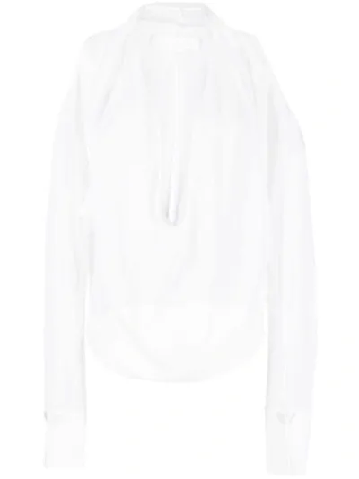 Genny V-neck Cut-out Blouse In White