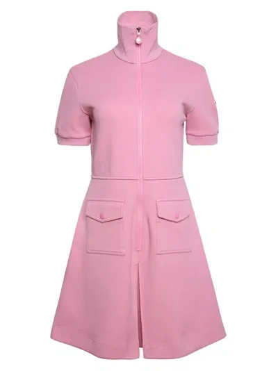 Moncler Zipped Short-sleeved Mini Dress In Pink