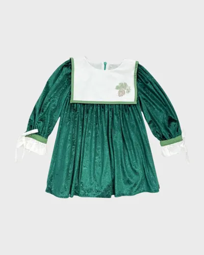 Petite Maison Girls' Everly Damask Velour Green Dress - Baby, Little Kid, Big Kid