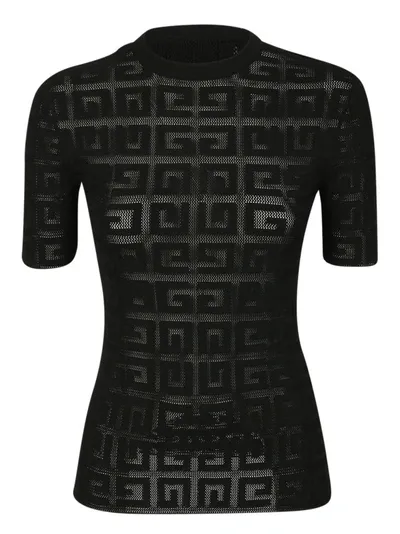 Givenchy 4g Jacquard Short-sleeved Sweater In Black