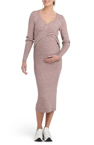 Ripe Maternity Heidi Cross Front Nursing Knit Dress Pink Marle